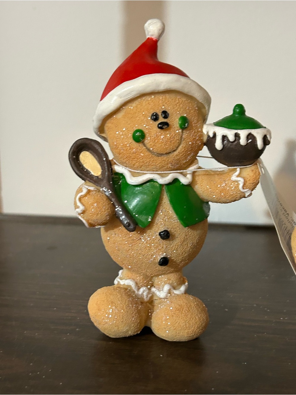 Set of 4 Gingerbread Holiday Figurines - Green & Red Accents - Picture 3 of 7